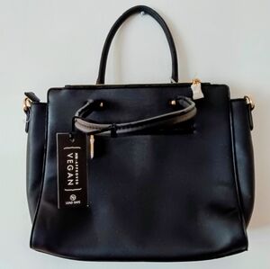 Classic Black Vegan Tote Handbag with Top Handles